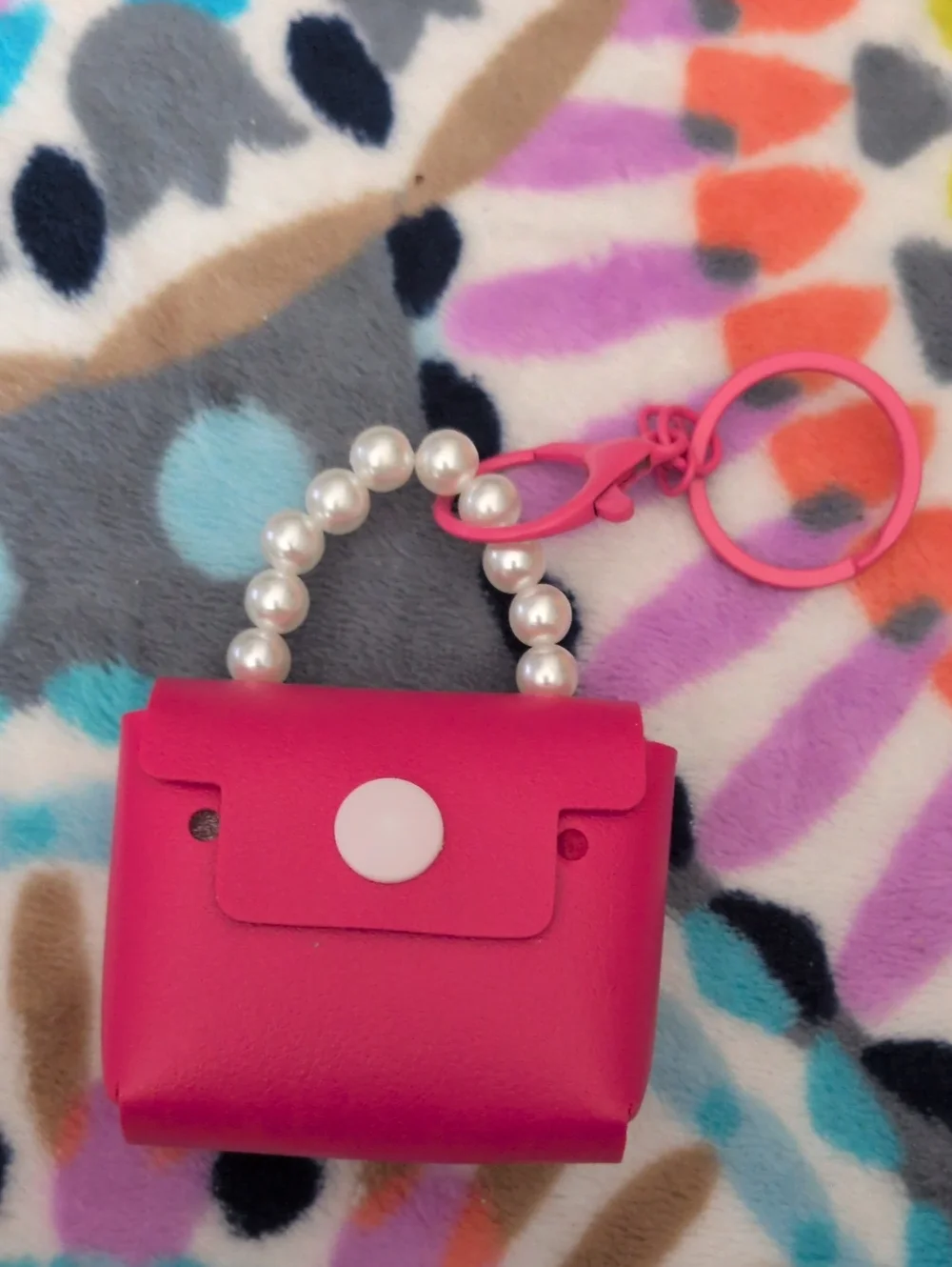 Hot Pink Pearl-Handle Mini Bag Keychain